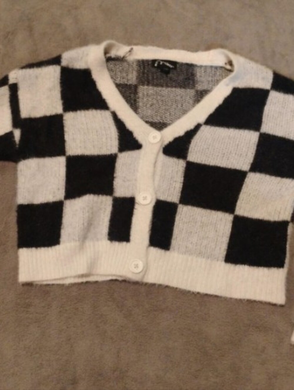 Art Class Checkered Fuzzy Cropped Cardigan Sweater Kids Size L 10/12